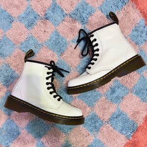 Dr. Martens Kids White and Black Lace-Up Boots